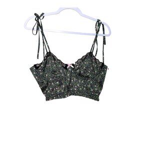 For Love & Lemons Farrah Bustier Women L Green Strawberries Lace Bow‎ Tie Strap